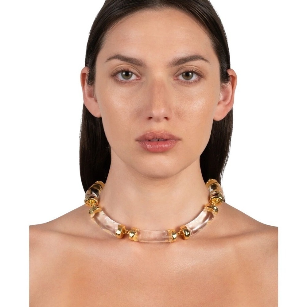 Alexis Bittar Liquid Lucite Pillow Link Necklace Gold NEW